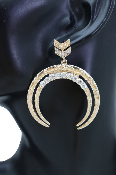 Brand New Women Gold Metal Earrings Set Fashion Dangle Bling Crescent Moon Arrow Urban Style