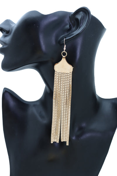 Brand New Women Elegant Earrings Fashion Long Gold Mesh Metal Fringes Tassel Fancy Jewelry