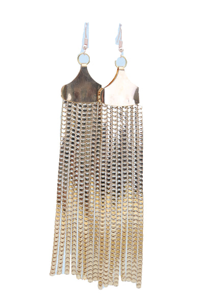 Women Elegant Earrings Fashion Long Gold Mesh Metal Fringes Tassel Fancy Jewelry Prom Dance