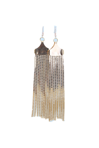 Women Elegant Earrings Fashion Long Gold Mesh Metal Fringes Tassel Fancy Jewelry Prom Dance