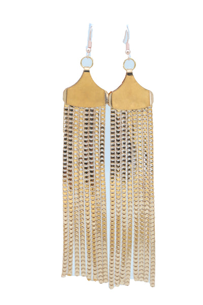 Women Elegant Earrings Fashion Long Gold Mesh Metal Fringes Tassel Fancy Jewelry Prom Dance