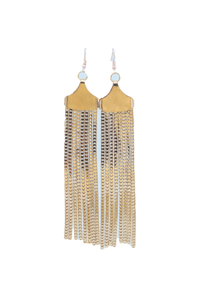 Women Elegant Earrings Fashion Long Gold Mesh Metal Fringes Tassel Fancy Jewelry Prom Dance