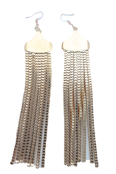 Women Elegant Earrings Fashion Long Gold Mesh Metal Fringes Tassel Fancy Jewelry Prom Dance