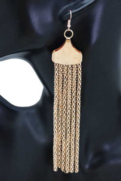 Brand New Women Hook Earrings Gold Mesh Metal Holiday Long Tassel Fashion Jewelry Fringes