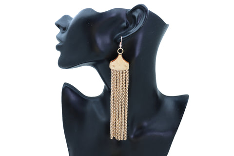 Women Hook Earrings Gold Mesh Metal Holiday Long Tassel Fashion Jewelry Fringes Prom Dance Style