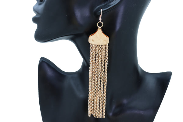 Women Hook Earrings Gold Mesh Metal Holiday Long Tassel Fashion Jewelry Fringes Prom Dance Style