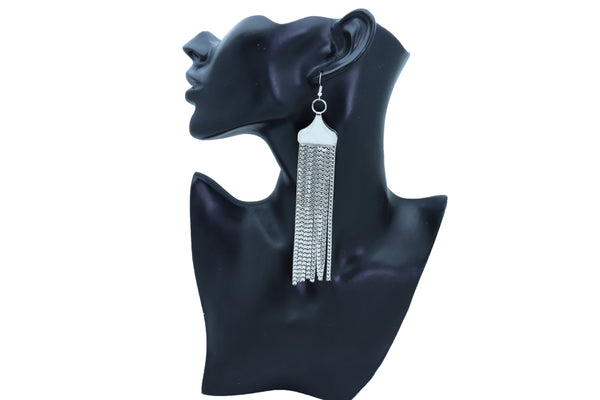 Brand New Women Earrings Fashion Jewelry Silver Mesh Metal Long Dangle Tassel Bling Style Night Evening Wear
