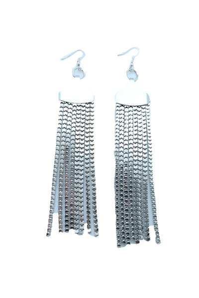 Brand New Women Earrings Fashion Jewelry Silver Mesh Metal Long Dangle Tassel Bling Style Night Evening Wear