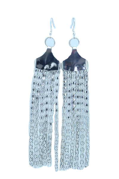Women Earrings Set Bling Fashion Jewelry Silver Mesh Metal Long Tassel Fringe Elegant Look