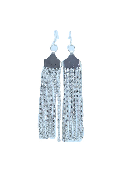 Women Earrings Set Bling Fashion Jewelry Silver Mesh Metal Long Tassel Fringe Elegant Look