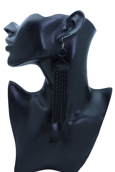 Sexy Women Earrings Set Hook Fashion Jewelry Black Mesh Metal Long Tassel Fringe Stylish Look