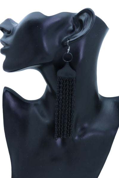 Brand New Sexy Women Earrings Set Hook Fashion Jewelry Black Mesh Metal Long Tassel Fringe