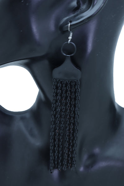 Sexy Women Earrings Set Hook Fashion Jewelry Black Mesh Metal Long Tassel Fringe Stylish Look