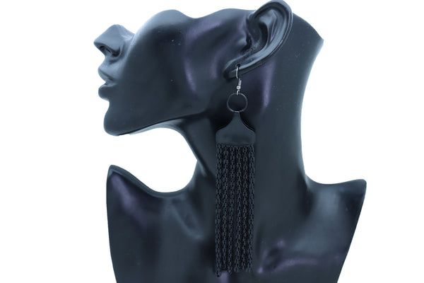 Sexy Women Earrings Set Hook Fashion Jewelry Black Mesh Metal Long Tassel Fringe Stylish Look
