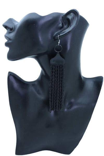 Sexy Women Earrings Set Hook Fashion Jewelry Black Mesh Metal Long Tassel Fringe Stylish Look