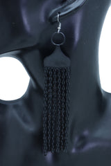 Black Mesh Metal Long Tassel Earrings