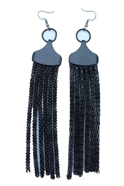 Sexy Women Earrings Set Hook Fashion Jewelry Black Mesh Metal Long Tassel Fringe Stylish Look