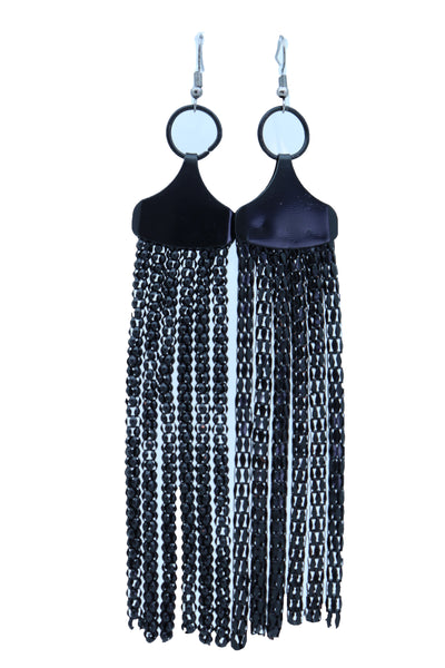 Sexy Women Earrings Set Hook Fashion Jewelry Black Mesh Metal Long Tassel Fringe Stylish Look