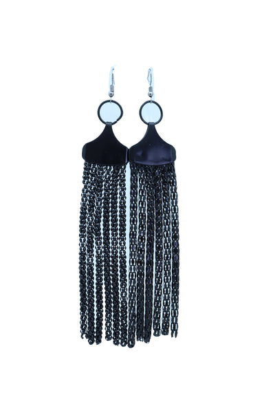Sexy Women Earrings Set Hook Fashion Jewelry Black Mesh Metal Long Tassel Fringe Stylish Look