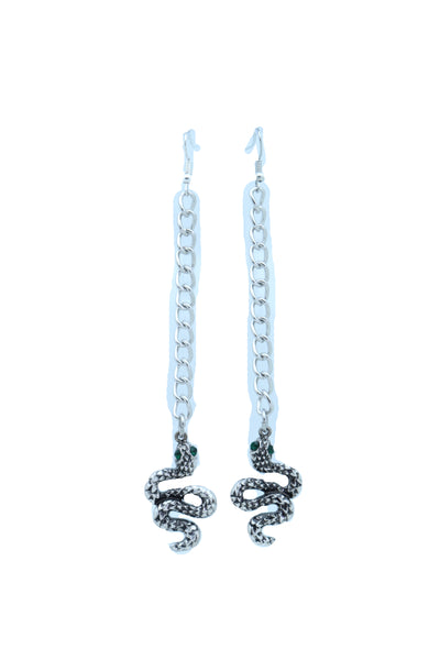 Brand New Women Earrings Fashion Jewelry Silver Metal Chain Dangle Cobra Snake Bling Charm