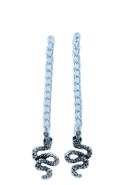 Brand New Women Earrings Fashion Jewelry Silver Metal Chain Dangle Cobra Snake Bling Charm