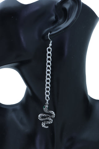 Brand New Women Earrings Fashion Jewelry Silver Metal Chain Dangle Cobra Snake Bling Charm