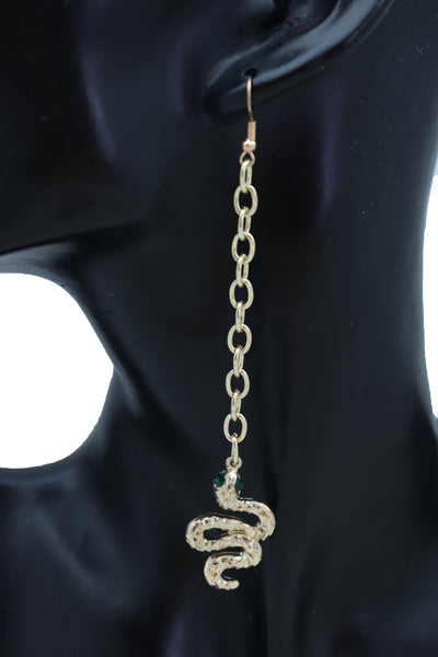 Brand New Women Earrings Set Jewelry Long Gold Metal Chain Cobra Snake Bling Style Dangle