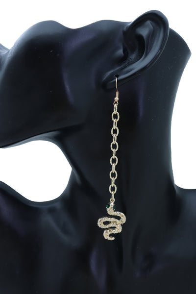 Women Earrings Set Jewelry Long Gold Metal Chain Cobra Snake Bling Style Dangle Street Wear