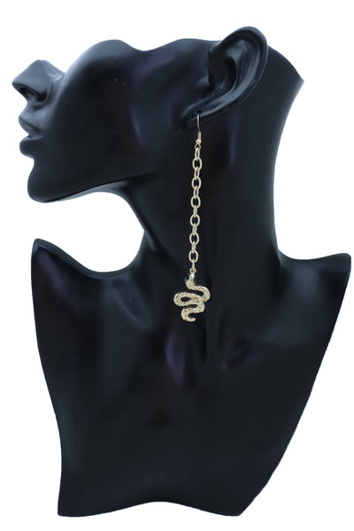 Women Earrings Set Jewelry Long Gold Metal Chain Cobra Snake Bling Style Dangle Street Wear