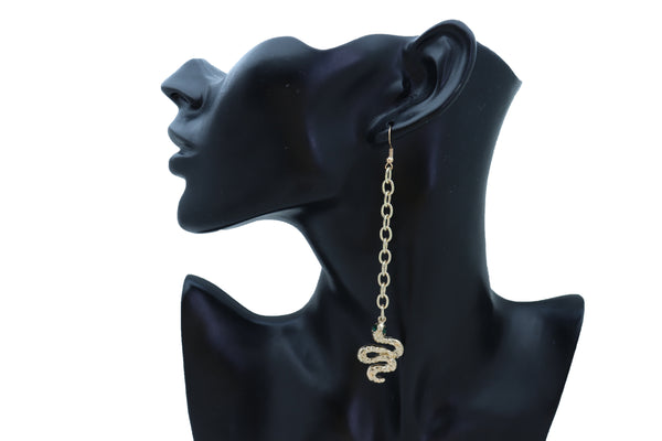 Women Earrings Set Jewelry Long Gold Metal Chain Cobra Snake Bling Style Dangle Street Wear
