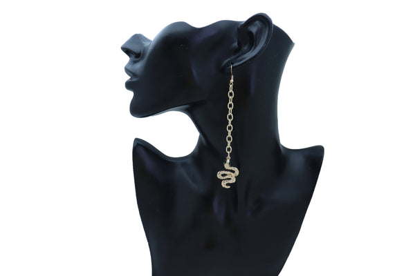 Women Earrings Set Jewelry Long Gold Metal Chain Cobra Snake Bling Style Dangle Street Wear
