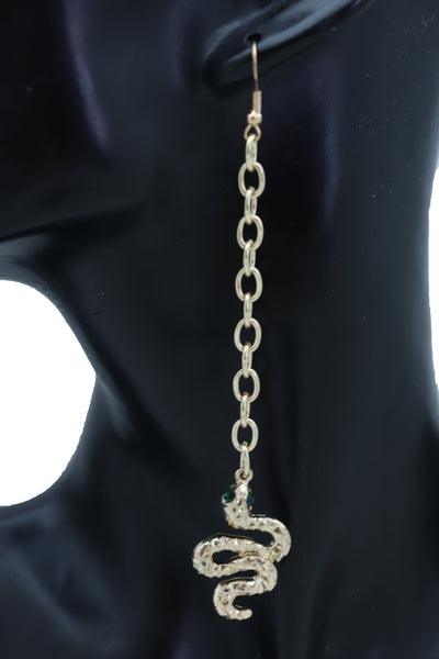 Women Earrings Set Jewelry Long Gold Metal Chain Cobra Snake Bling Style Dangle Street Wear