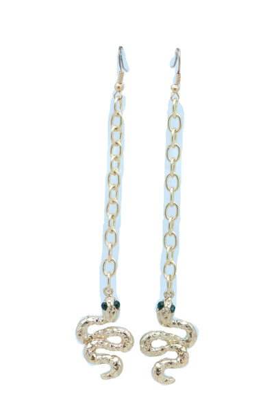 Women Earrings Set Jewelry Long Gold Metal Chain Cobra Snake Bling Style Dangle Street Wear