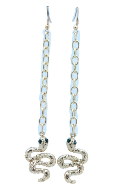 Women Earrings Set Jewelry Long Gold Metal Chain Cobra Snake Bling Style Dangle Street Wear