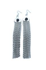 Women Earrings Silver Mesh Metal Long Tassel Fancy Black Color Beads