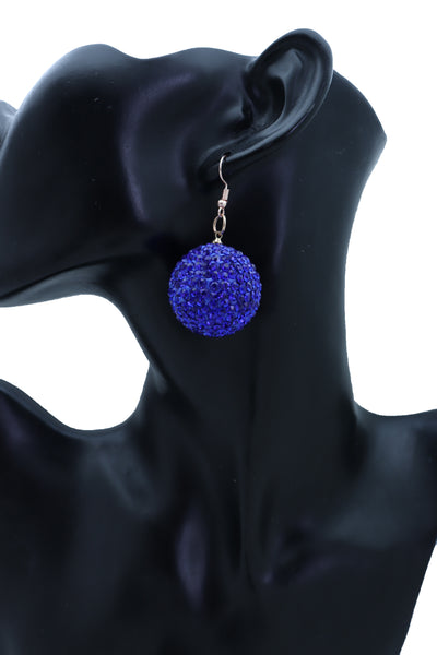 Brand New Women Earrings Set Night Club Hook Fashion Jewelry 80's Disco Ball Blue Color