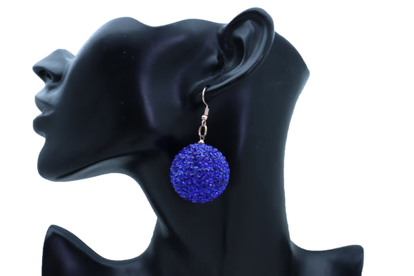 Brand New Women Earrings Set Night Club Hook Fashion Jewelry 80's Disco Ball Blue Color