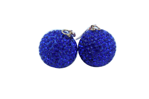 Brand New Women Earrings Set Night Club Hook Fashion Jewelry 80's Disco Ball Blue Color