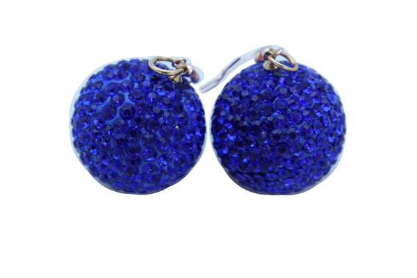 Brand New Women Earrings Set Night Club Hook Fashion Jewelry 80's Disco Ball Blue Color