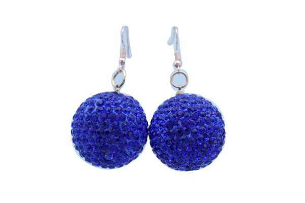 Brand New Women Earrings Set Night Club Hook Fashion Jewelry 80's Disco Ball Blue Color