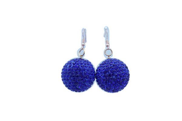 Brand New Women Earrings Set Night Club Hook Fashion Jewelry 80's Disco Ball Blue Color