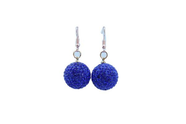Brand New Women Earrings Set Hook Fashion Jewelry 80's Disco Mini Blue Color Bling Ball