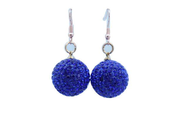 Brand New Women Earrings Set Hook Fashion Jewelry 80's Disco Mini Blue Color Bling Ball