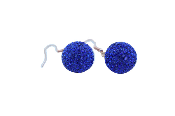 Brand New Women Earrings Set Hook Fashion Jewelry 80's Disco Mini Blue Color Bling Ball