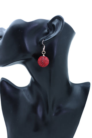 Women Earrings Set Hook Fashion Jewelry 80's Disco Mini Hot Red Color Bling Ball Night Club Stylish Look