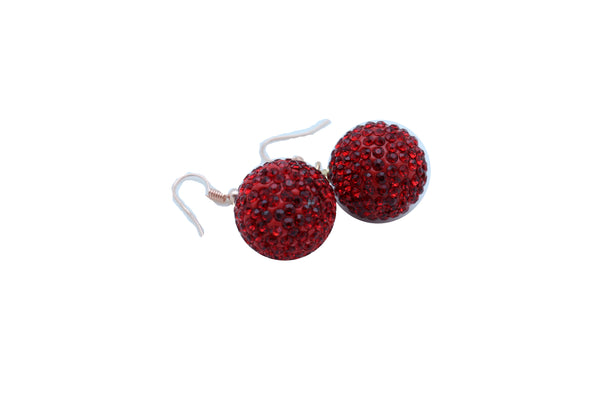 Brand New Women Earrings Set Hook Fashion Jewelry 80's Disco Mini Hot Red Color Bling Ball