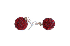 Earrings Set Hook 80's Disco Mini Hot Red Color Bling Ball