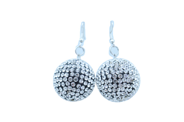Women Hook Earrings Set Fashion Silver Disco Ball Bling Fun 80's Fashion Jewelry