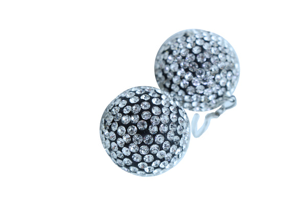 Women Hook Earrings Set Fashion Silver Disco Ball Bling Fun 80's Fashion Jewelry