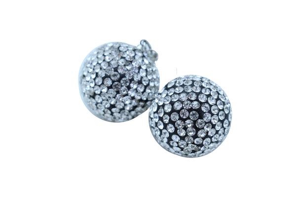 Women Hook Earrings Set Fashion Silver Disco Ball Bling Fun 80's Fashion Jewelry